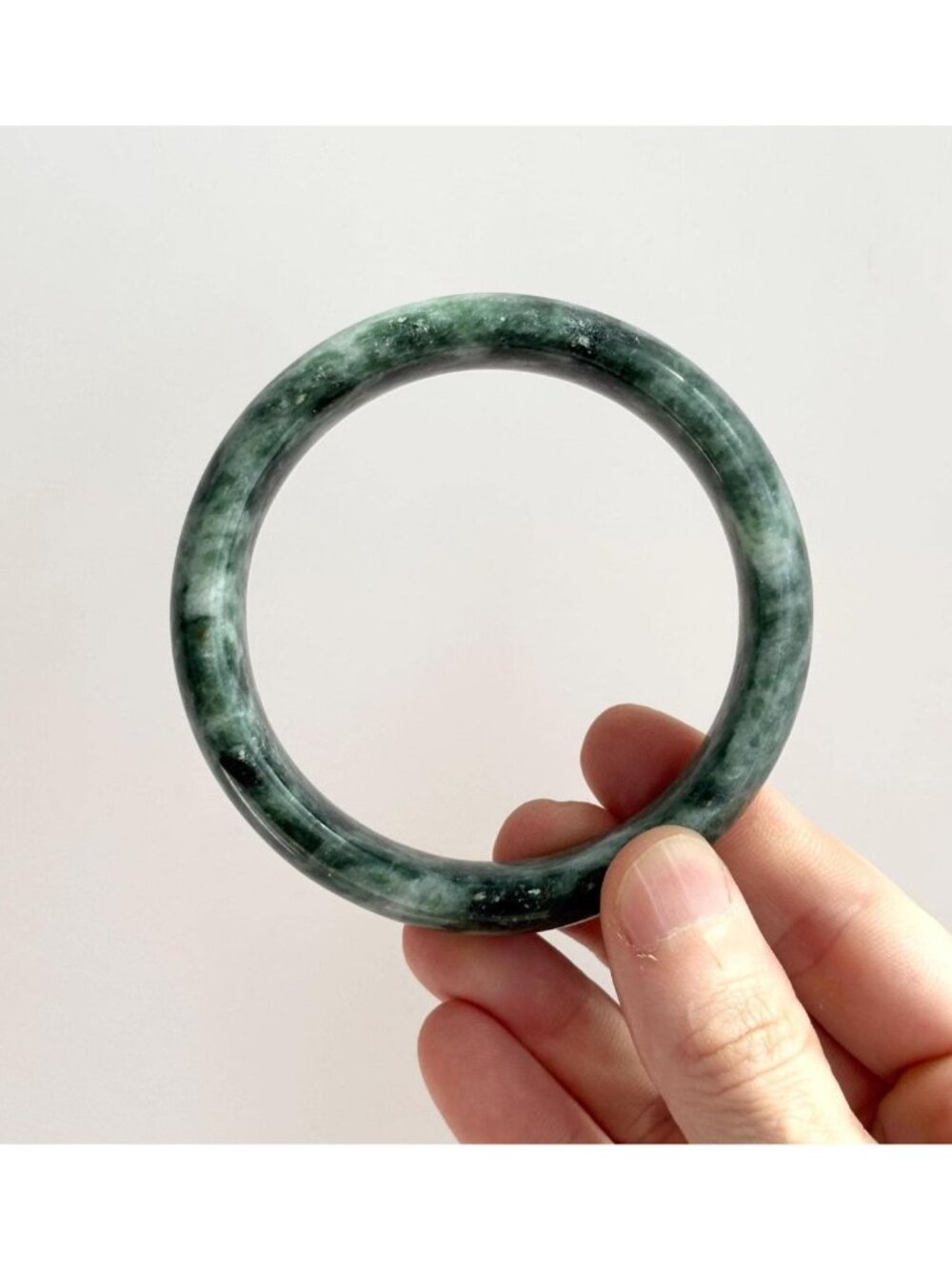 Natural Green Moss Agate Stone Vintage Chunky Round Polished Bangle Bracelet